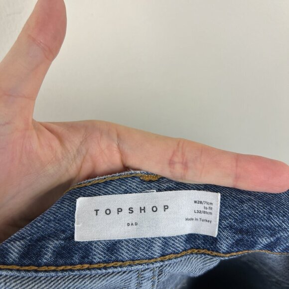 Topshop Medium Wash Distressed Ripped Straight Leg Dad Jeans - Picture 4 of 6